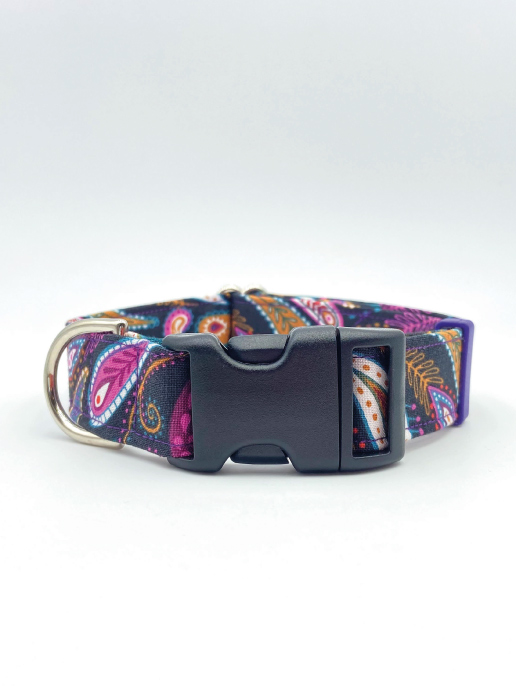 Black Paisley Patterned Fabric Dog Collar Bells & Whiskers Fabric