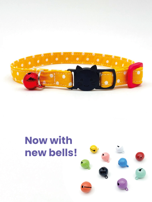 Yellow & White Polka Dot Fabric Cat Collar Bells & Whiskers Fabric