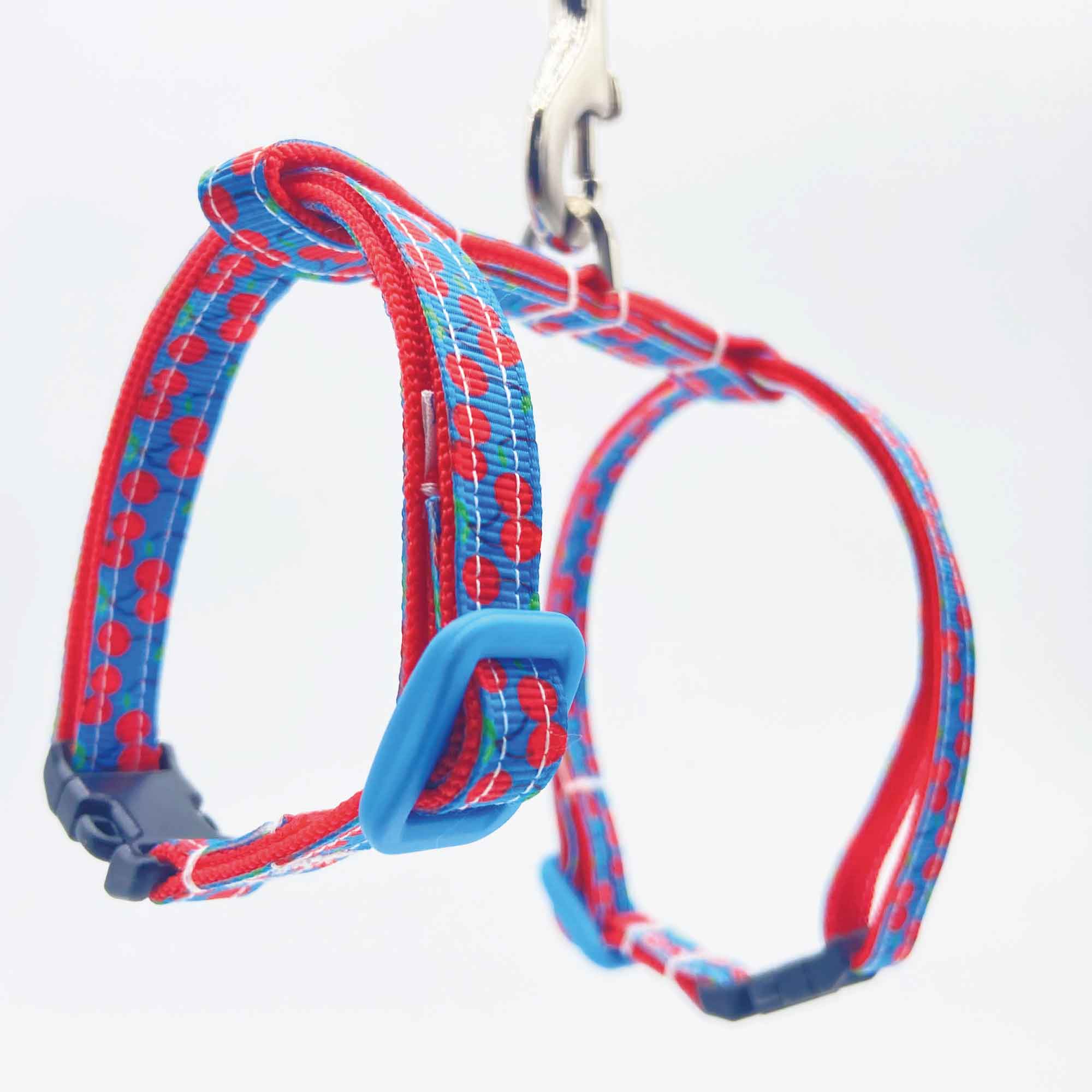 Lightweight Nylon bing Cat Harness with Cherry Ribbon Bells