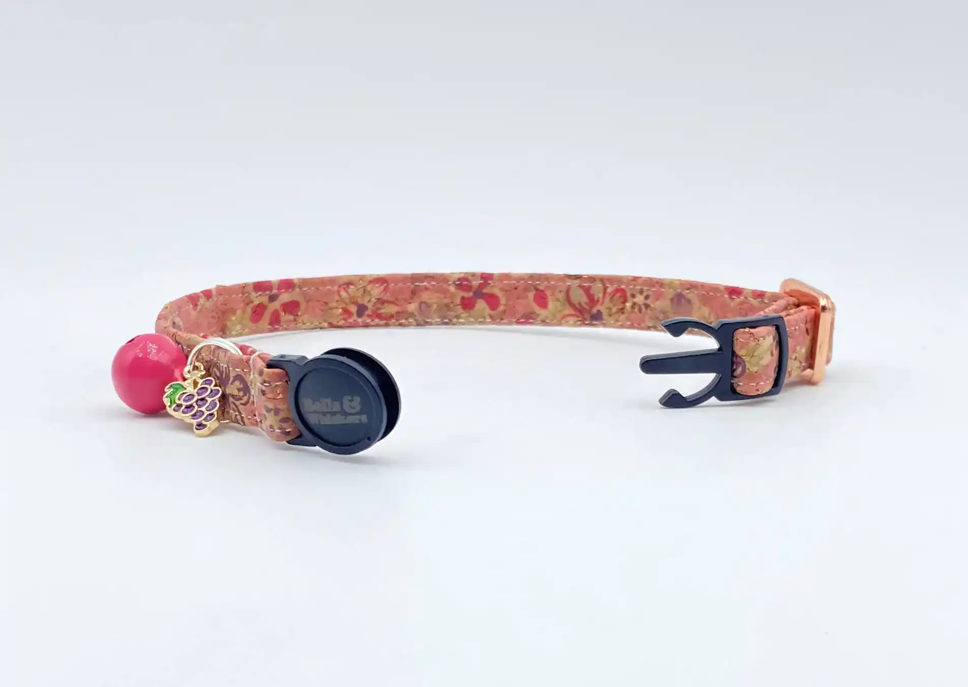 Pink Flower Print Cork Cat Collar Bells & Whiskers Fabric Collars