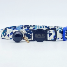Navy blue leopard style print cat collar