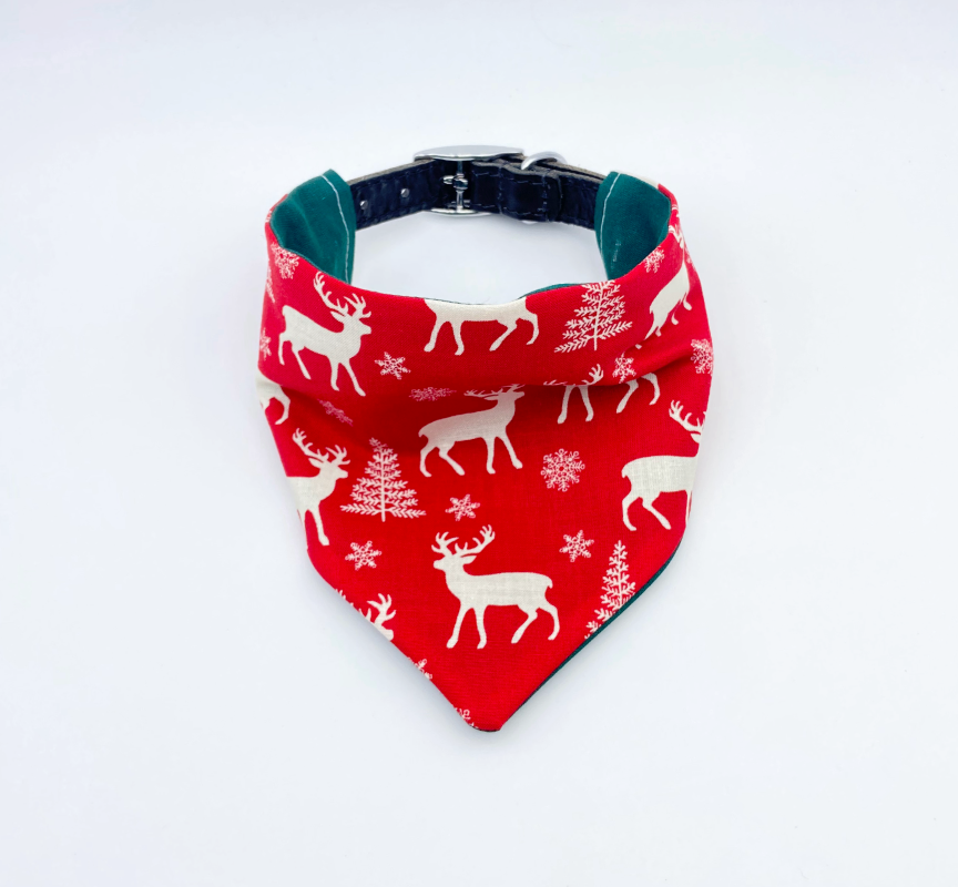 Red White Reindeer Dog Bandana