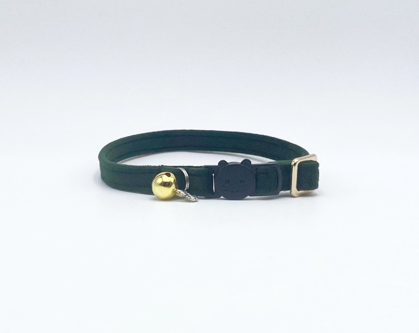 Racing Green Velvet Velour Cat Collar With Brass Bell