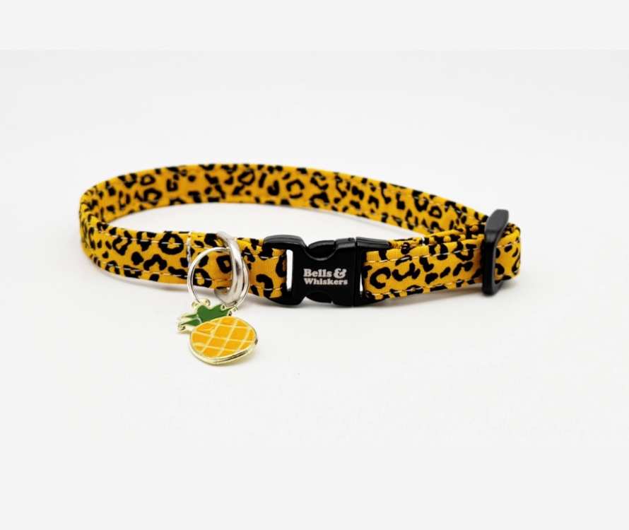 Butterscotch Leopard print Small Dog Collar with Pineapple Charm