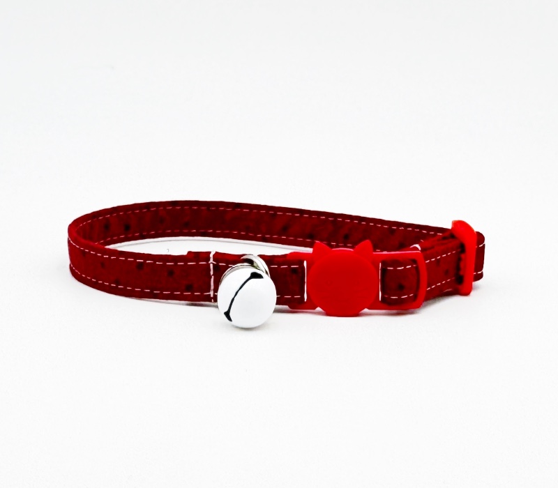 Maroon Cat Collar with Dark Spots and Red Breakaway Buckle