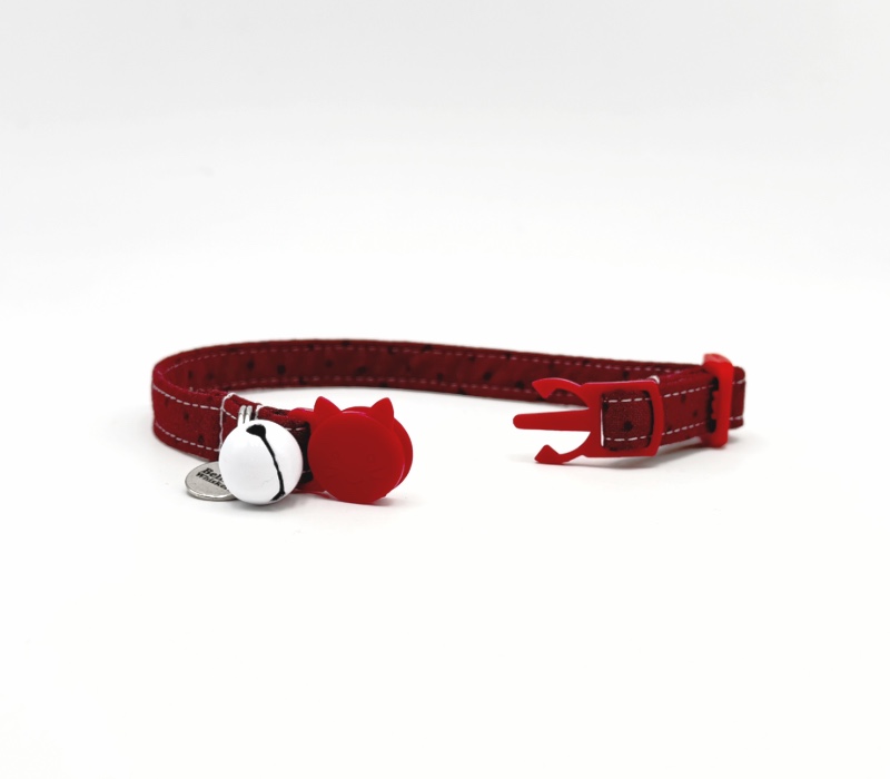 Maroon Cat Collar with Dark Spots and Red Breakaway Buckle
