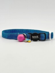 Blue 100% cotton cat collar with oval buckle