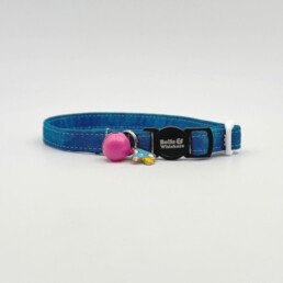 Blue 100% cotton cat collar with oval buckle